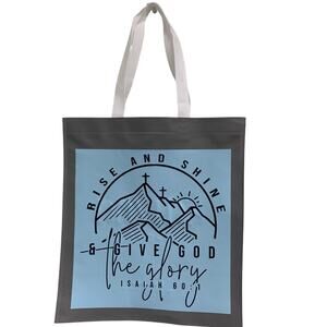 New Upcycled Hand Printed Rise & Shine Give God Glory Isaiah 60:1 Tote Bag